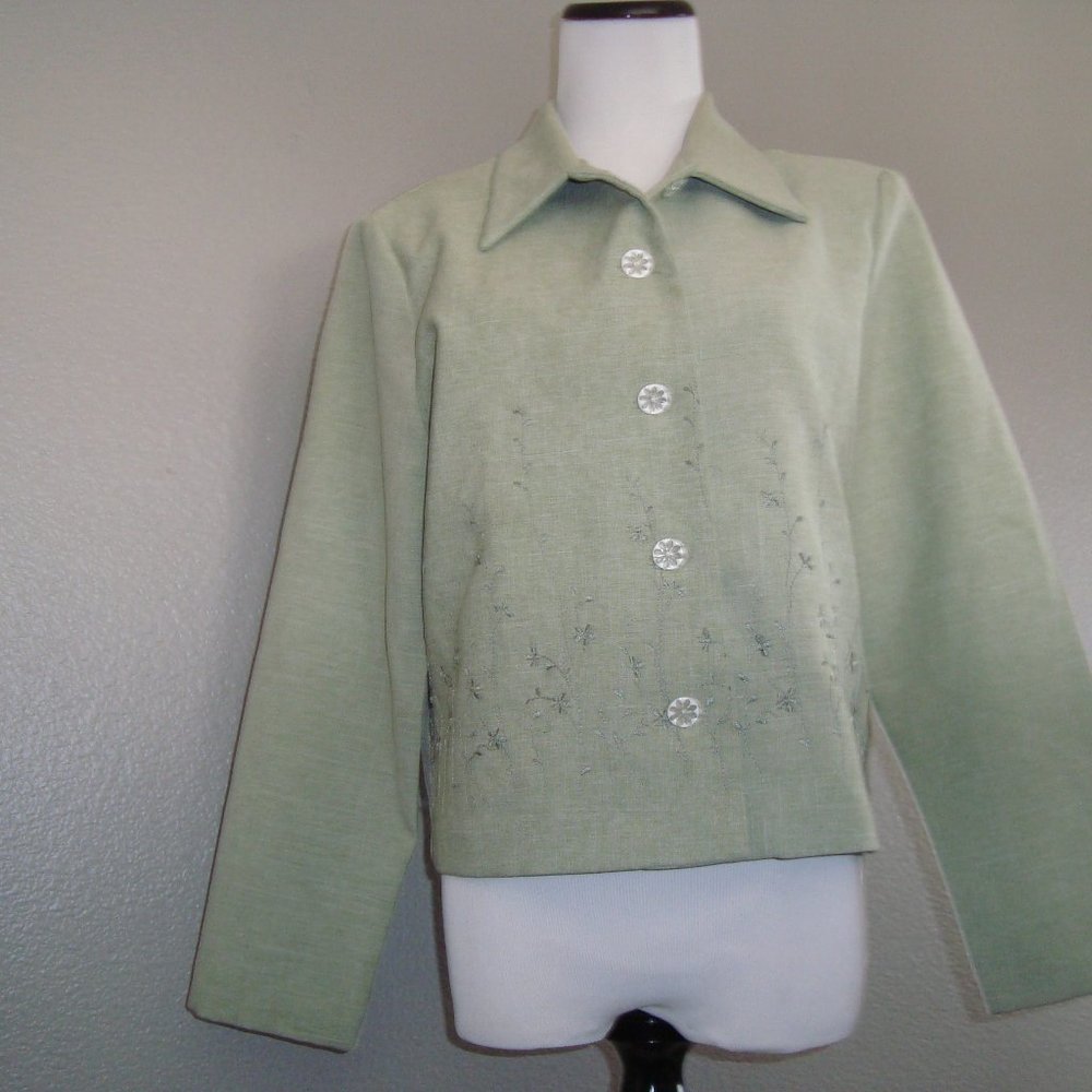 Vintage Miranda K Jacket. Button Front Embroidered Lite Green sz 12P